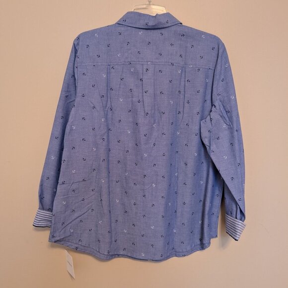 NWT Croft & Barrow chambray blouse XL button up anchor print striped cuffs - Picture 4 of 11